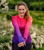 kolorowy longsleeve sportowy damski koszulka z długim rękawem czerwono fioletowa śliwka