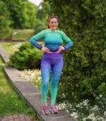 fioletowo zielone legginsy sportowe damskie do biegania z kieszonką na telefon zorza polarna