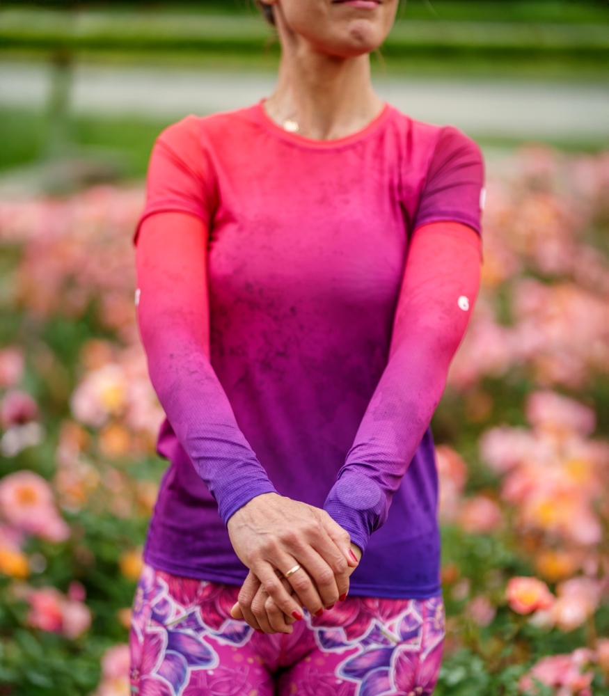 Sportowe rękawki do biegania na rower czerwone fioletowe śliwka