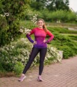 kolorowy longsleeve sportowy damski koszulka z długim rękawem czerwono fioletowa śliwka