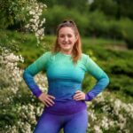 kolorowy longsleeve sportowy damski koszulka długi rękaw fiolet zieleń zorza polarna