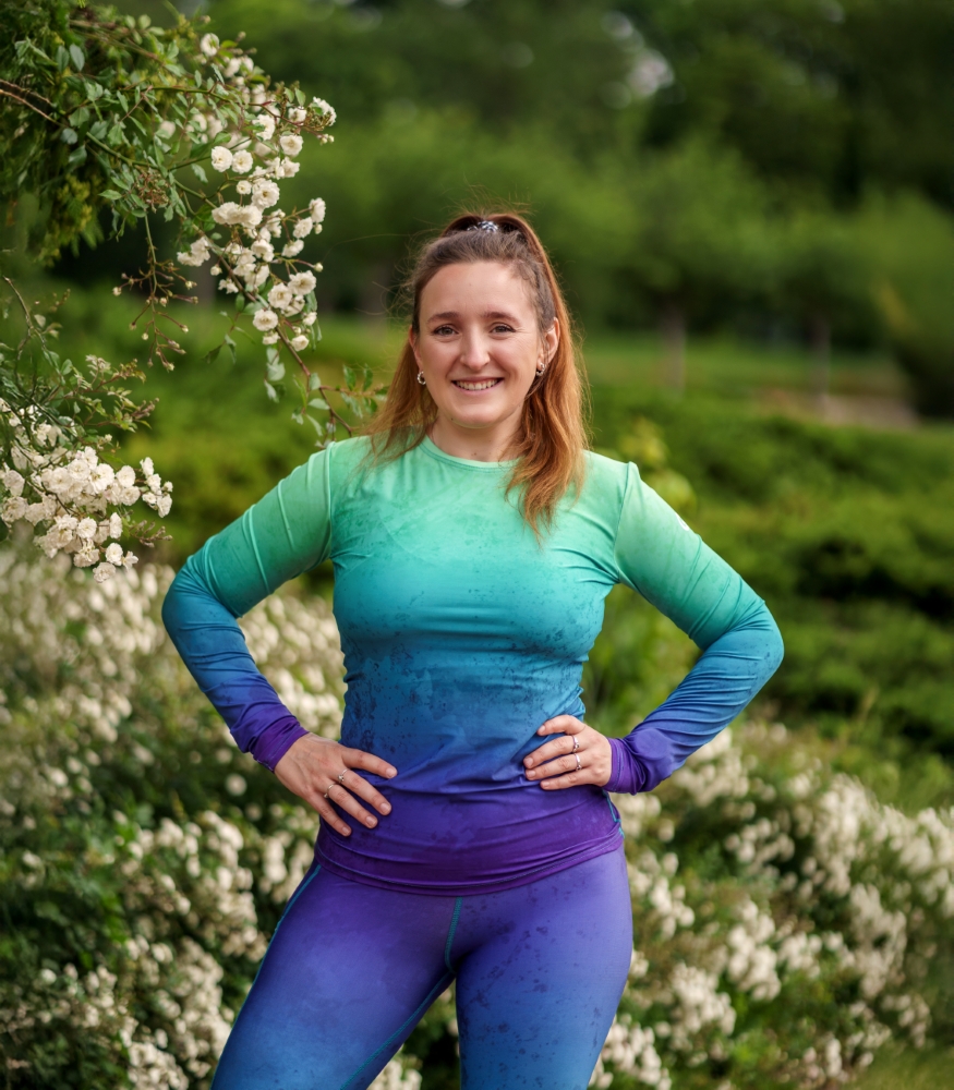 kolorowy longsleeve sportowy damski koszulka długi rękaw fiolet zieleń zorza polarna