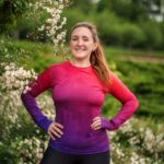 kolorowy longsleeve sportowy damski koszulka z długim rękawem czerwono fioletowa śliwka