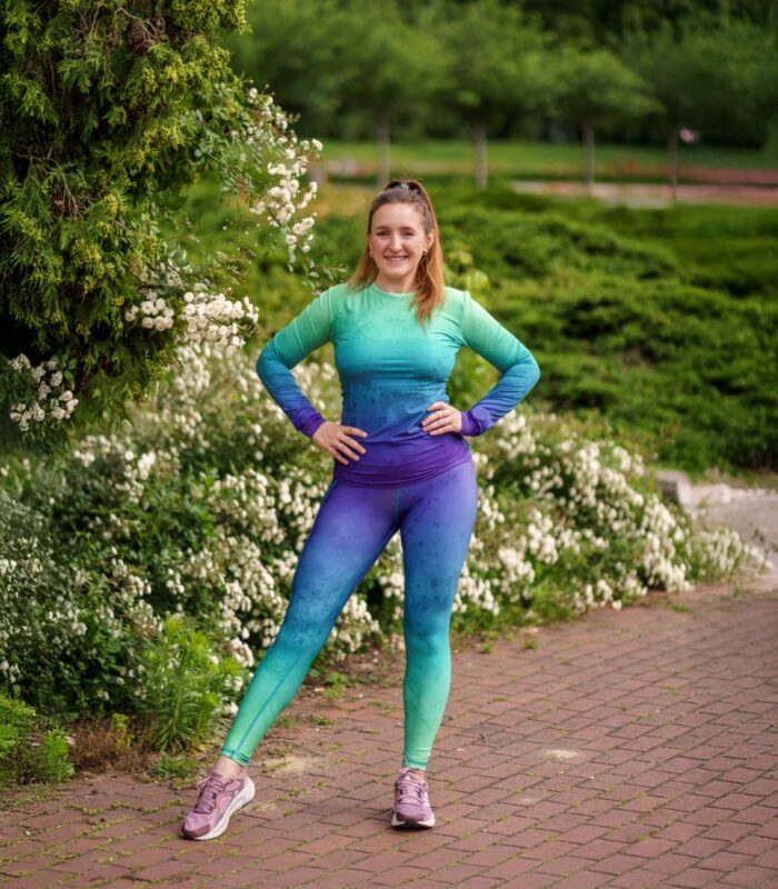 kolorowy longsleeve sportowy damski koszulka długi rękaw fiolet zieleń zorza polarna