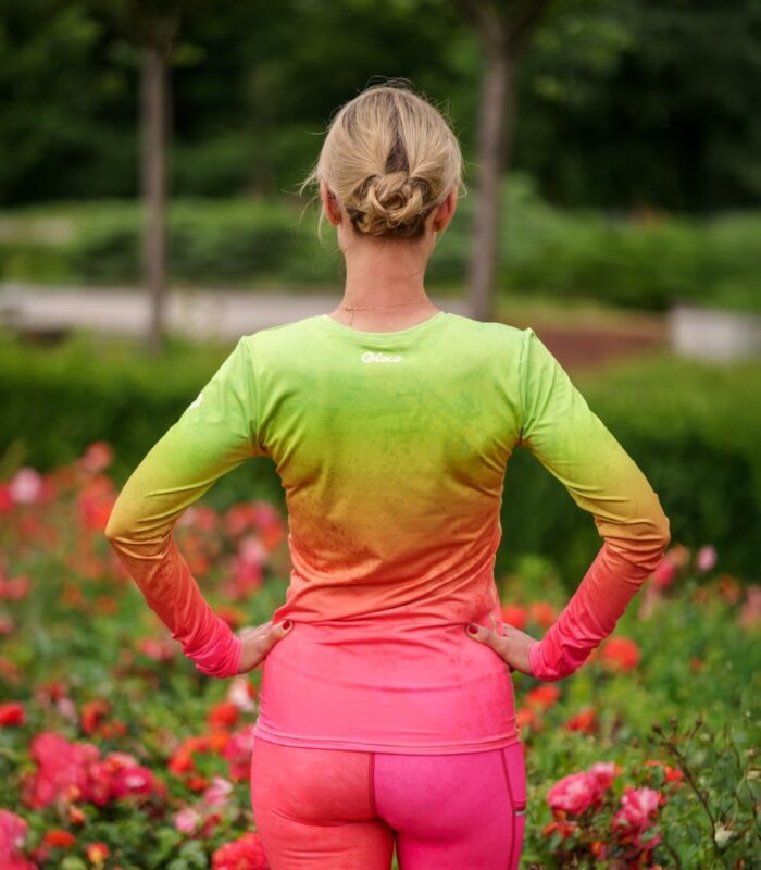 kolorowy longsleeve sportowy damski koszulka z długim rękawem zielono różowa mango
