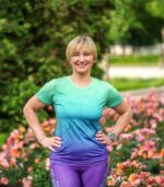 fioletowo zielona koszulka techniczna damska oddychająca do biegania zorza polarna