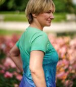 fioletowo zielona koszulka techniczna damska oddychająca do biegania zorza polarna