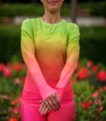 kolorowy longsleeve sportowy damski koszulka z długim rękawem zielono różowa mango