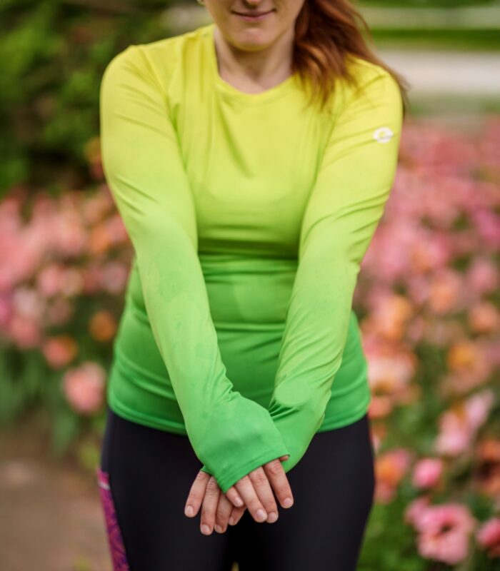 kolorowy longsleeve sportowy damski koszulka z długim rękawem zielona limonka