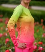 kolorowy longsleeve sportowy damski koszulka z długim rękawem zielono różowa mango