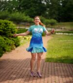 spódniczka do biegania z wbudowanymi spodenkami z kieszonką na telefon niebieska błękitna laguna