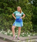 spódniczka do biegania z wbudowanymi spodenkami z kieszonką na telefon niebieska błękitna laguna