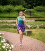 spódniczka do biegania z wbudowanymi spodenkami z kieszonką na telefon fioletowa sowa