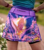 spódniczka do biegania z wbudowanymi spodenkami z kieszonką na telefon fioletowa sowa