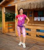 różowe legginsy sportowe damskie 3/4 capri Sakura