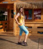 niebieskie legginsy sportowe damskie 3/4 capri Kalipso