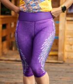 fioletowe legginsy sportowe damskie capri 3/4 lawenda