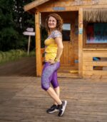 fioletowe legginsy sportowe damskie capri 3/4 lawenda