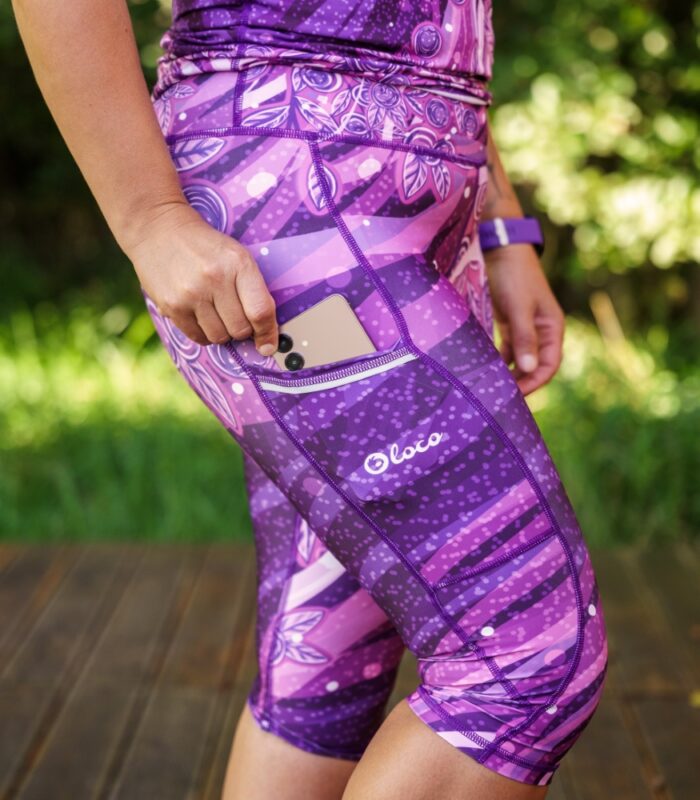 fioletowe legginsy sportowe damskie 3/4 capri Jagody