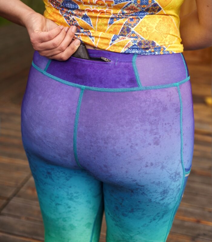 kolorowe legginsy sportowe damskie capri 3/4 zorza polarna