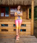 kolorowe legginsy sportowe capri 3/4 brzoskwinka