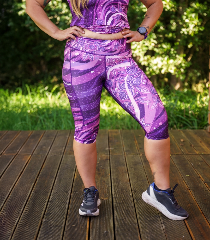 legginsy-fioletowe-3:4-capri-jagody fioletowe legginsy sportowe damskie 3/4 capri Jagody