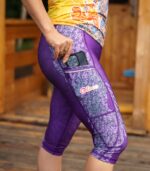 fioletowe legginsy sportowe damskie capri 3/4 lawenda