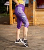 fioletowe legginsy sportowe damskie capri 3/4 lawenda