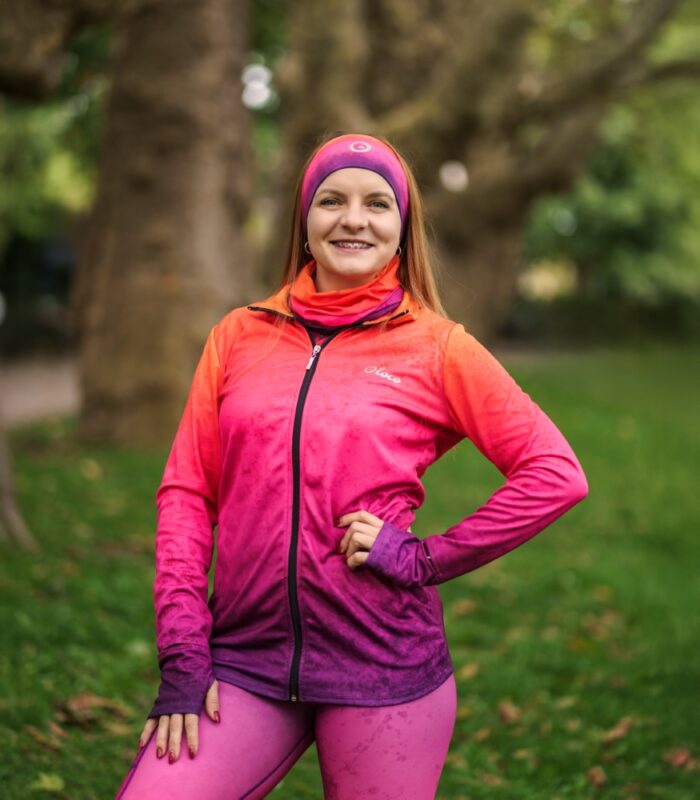 bluza sportowa do biegania z wycięciami na kciuki i zegarek hawana