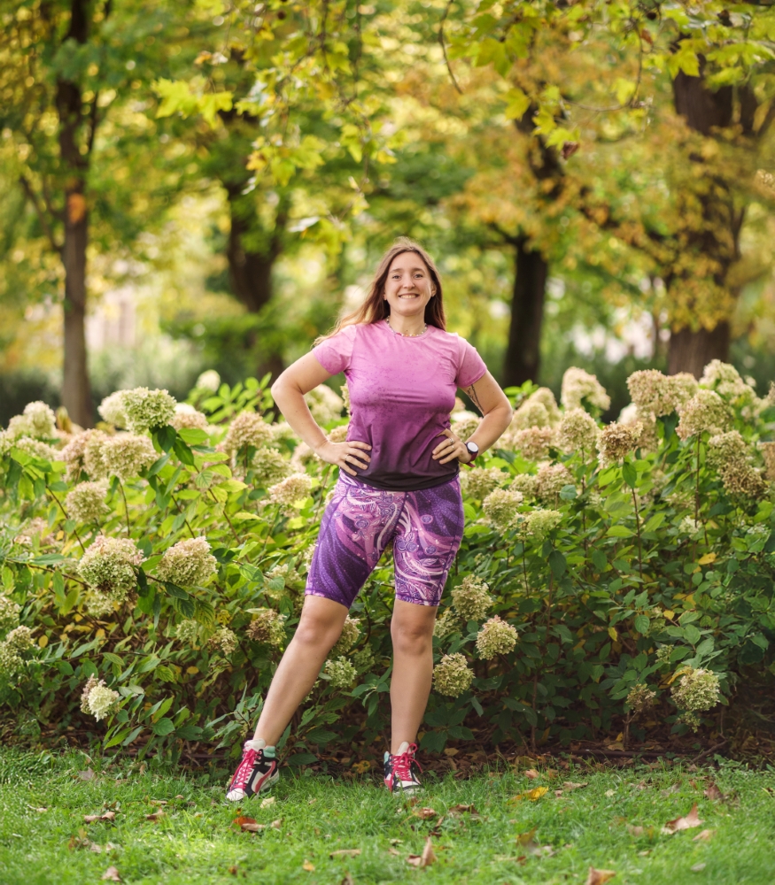 jagody legginsy krótkie z kieszonkami fioletowe