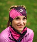 fluo róż czerń turkus zestaw sportowy opaska i komin