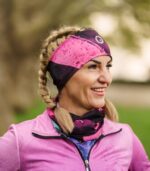 fluo róż czerń turkus zestaw sportowy opaska i komin