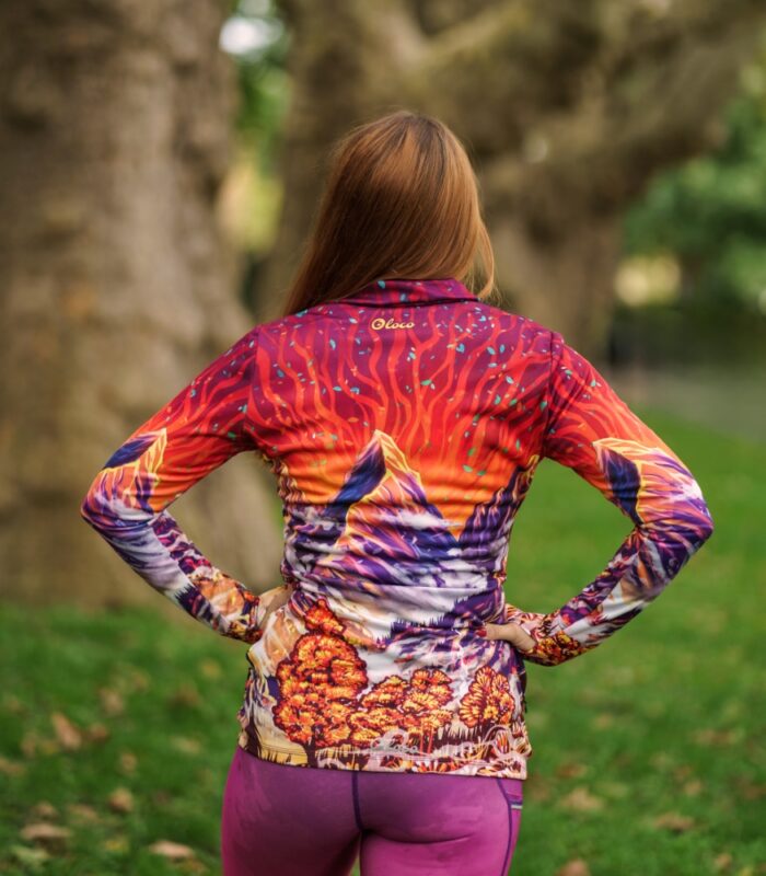 bluza sportowa dla kobiet z wycięciami na kciuki motyw górski montana