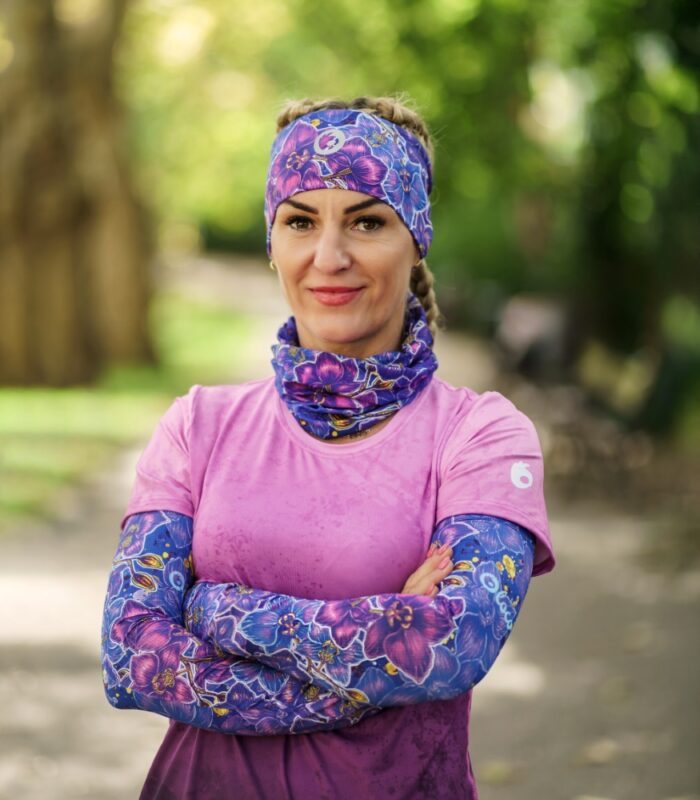 sportowe rękawki cienkie motyw kwiatowy nocna orchidea