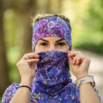 nocna orchidea zestaw opaska komin kwiaty fioletowe niebieskie