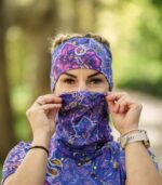 nocna orchidea zestaw opaska komin kwiaty fioletowe niebieskie