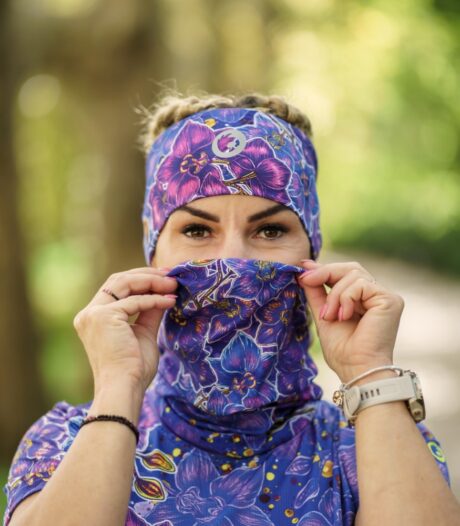 nocna orchidea zestaw opaska komin kwiaty fioletowe niebieskie