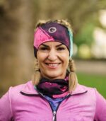 fluo róż czerń turkus zestaw sportowy opaska i komin