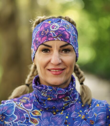 nocna orchidea zestaw opaska komin kwiaty fioletowe niebieskie