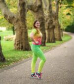 limonka długie legginsy sportowe z kieszeniami