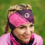 fluo róż czerń turkus zestaw sportowy opaska i komin