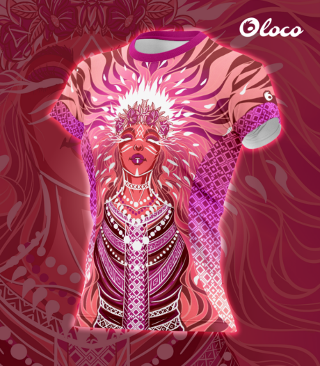 różowa koszulka sportowa wzór słowiański mokosz