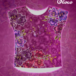 kolorowa koszulka sportowa z dużym dekoltem krój nietoperz orchidea