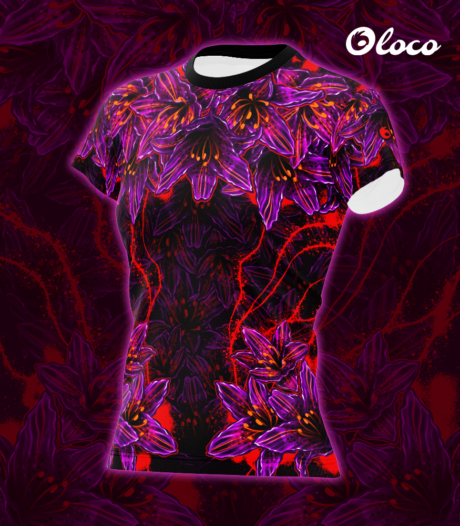 koszulka sportowa oddychająca damska fioletowo czerwona czarna lilia