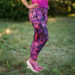 czarna lilia legginsy długie w kwiaty