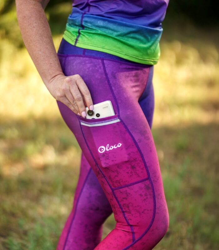 legginsy z kieszonką sportowe długie śliwka