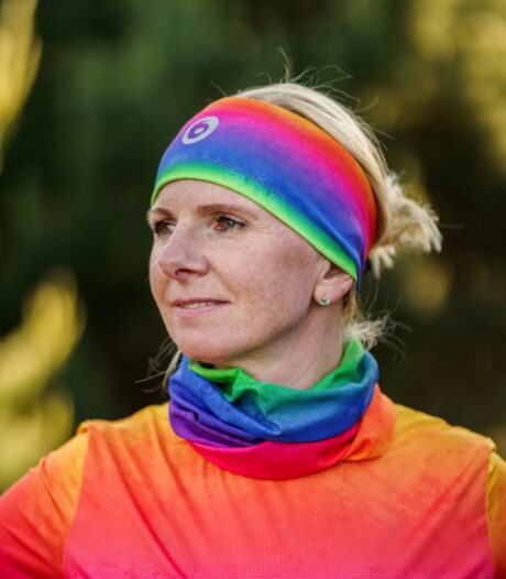 sportowa opaska na głowę do biegania tęcza