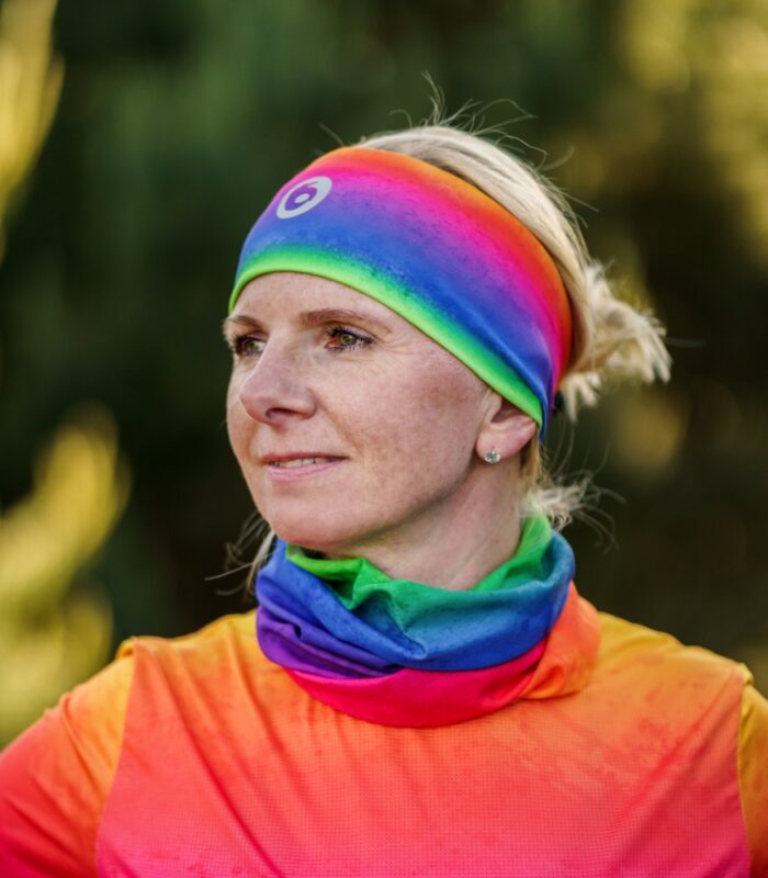 sportowa opaska na głowę do biegania tęcza